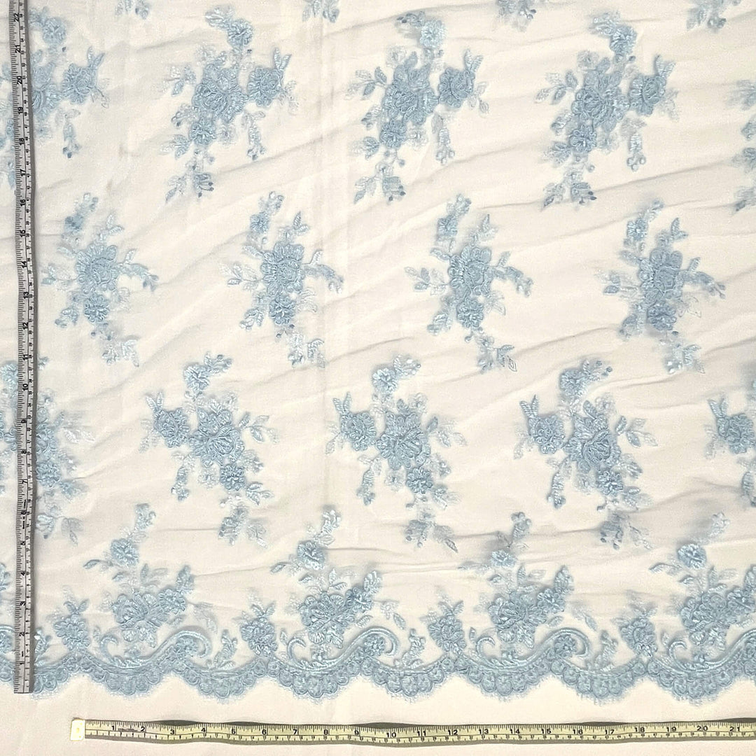 Corded Bridal Lace Fabric Embroidered on 100% Polyester Net Mesh | Lace USA - 96517W