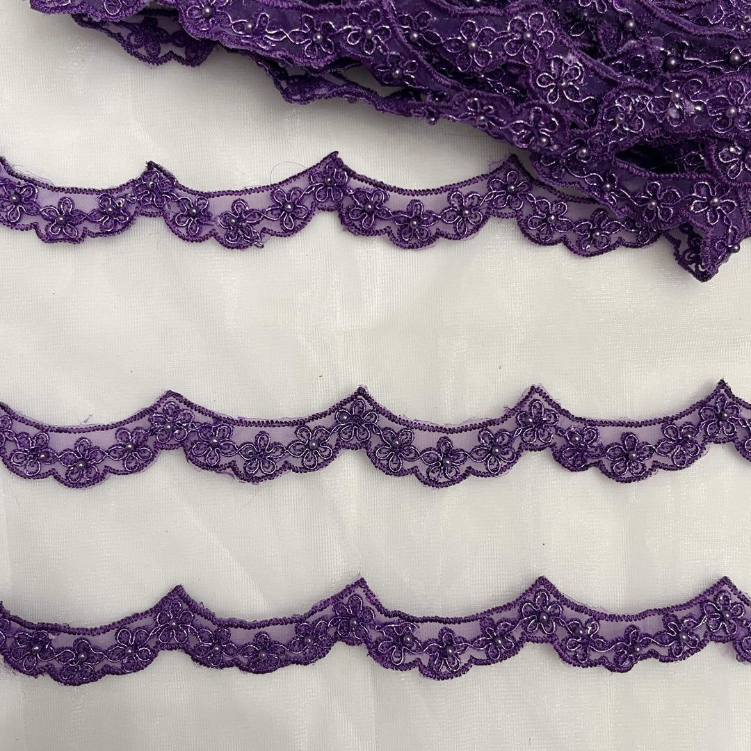 Beaded & Corded Lace Trimming Embroidered on 100% Polyester Net Mesh | Lace USA - 96758N-BP