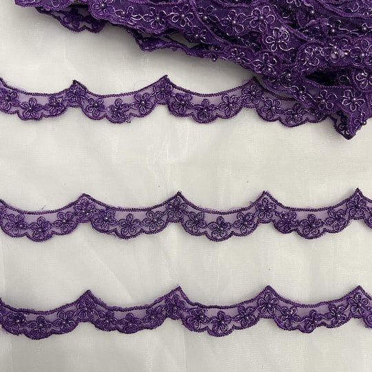 Beaded & Corded Lace Trimming Embroidered on 100% Polyester Net Mesh | Lace USA - 96758N-BP