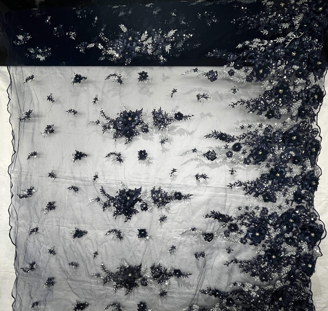Beaded 3D Floral Lace Fabric Embroidered on 100% Polyester Net Mesh | Lace USA - GD-2880