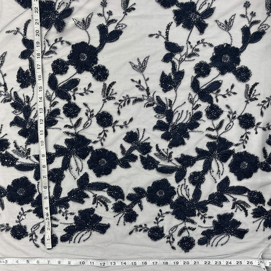 Beaded 3D Floral Lace Fabric Embroidered on 100% Polyester Net Mesh | Lace USA - GD-10143