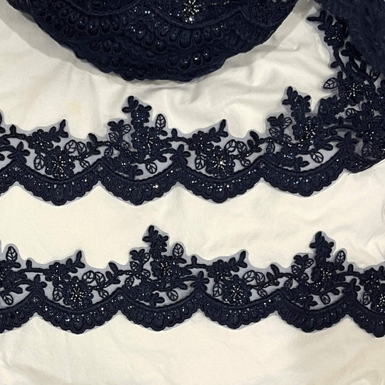 Beaded & Corded Floral scalloped Bridal Lace Trimming  | Lace USA - 96215W-BP