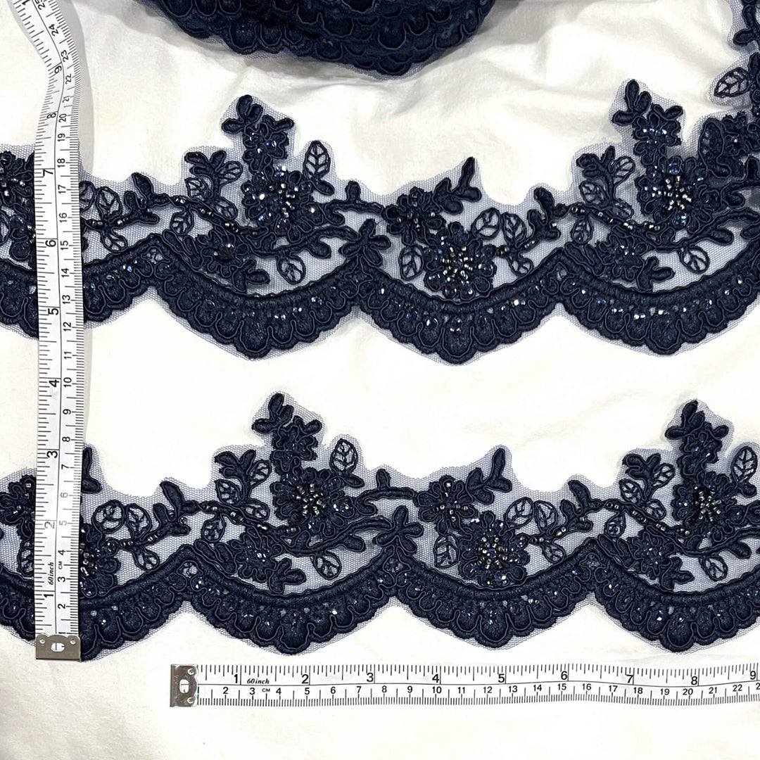 Beaded & Corded Floral scalloped Bridal Lace Trimming  | Lace USA - 96215W-BP