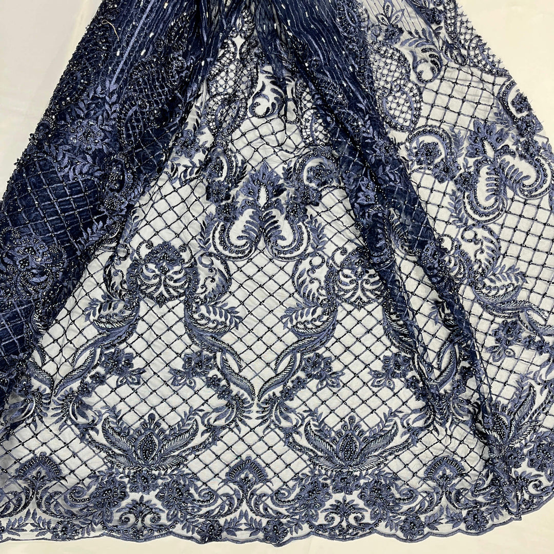 Beaded Lace Fabric Embroidered on 100% Polyester Net Mesh | Lace USA - GD-113