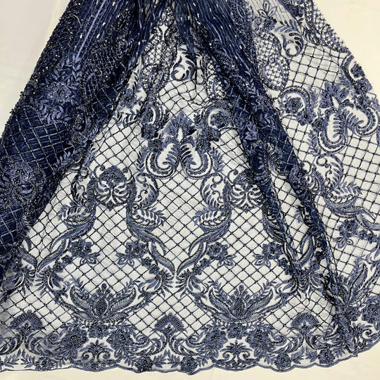 Beaded Lace Fabric Embroidered on 100% Polyester Net Mesh | Lace USA - GD-113