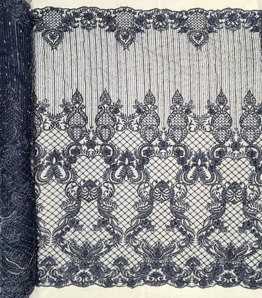 Beaded Lace Fabric Embroidered on 100% Polyester Net Mesh | Lace USA - GD-113