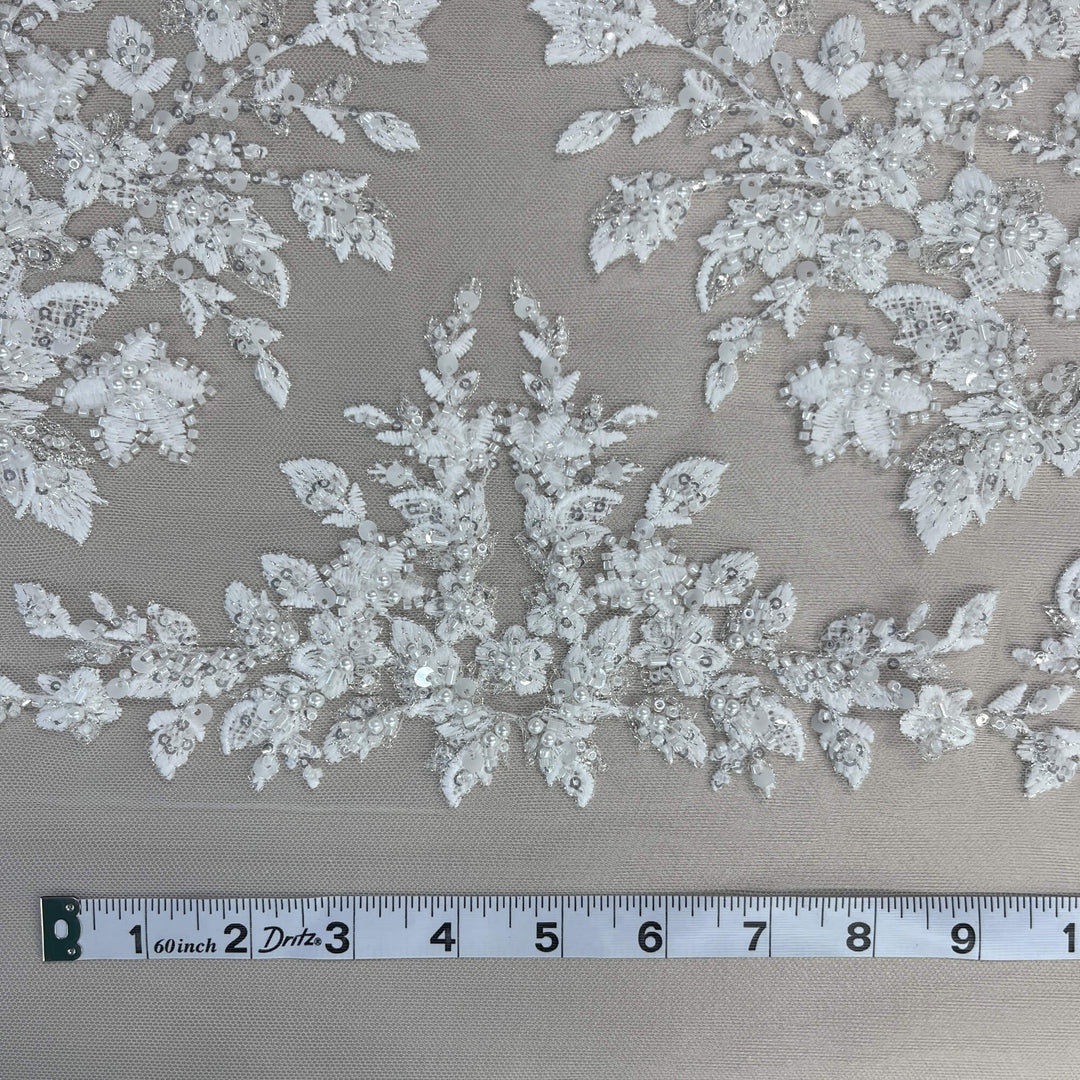 Beaded Lace Fabric Embroidered on 100% Polyester Net Mesh | Lace USA - GD-2636