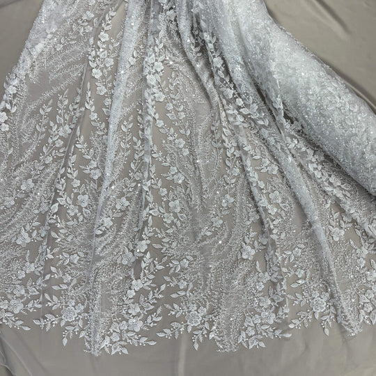 Beaded Lace Fabric Embroidered on 100% Polyester Net Mesh | Lace USA - GD-638