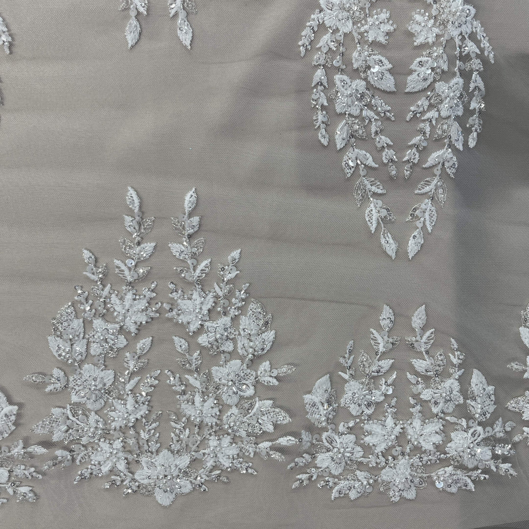 Beaded Lace Fabric Embroidered on 100% Polyester Net Mesh | Lace USA - GD-2636