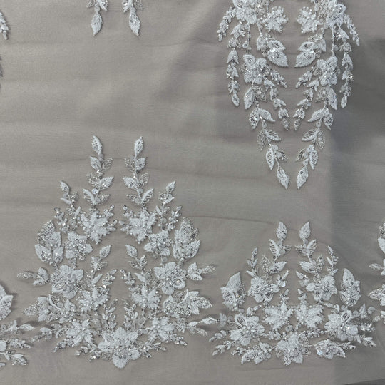 Beaded Lace Fabric Embroidered on 100% Polyester Net Mesh | Lace USA - GD-2636
