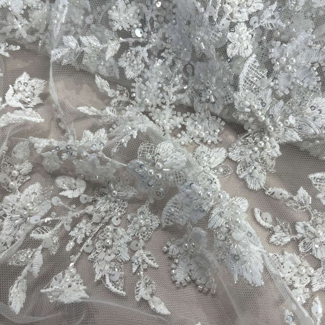 Beaded Lace Fabric Embroidered on 100% Polyester Net Mesh | Lace USA - GD-2636