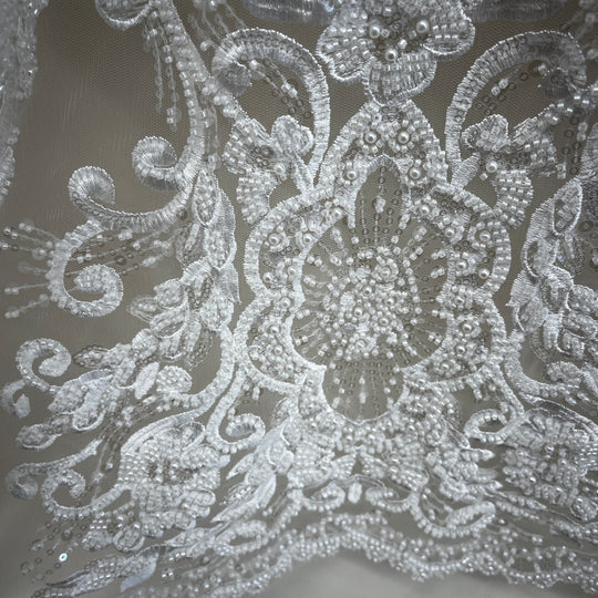 Beaded Lace Fabric Embroidered on 100% Polyester Net Mesh Lace USA - GD-11905