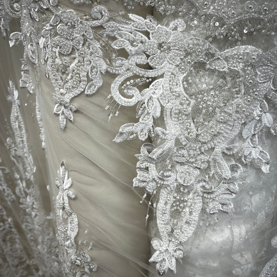Beaded Lace Fabric Embroidered on 100% Polyester Net Mesh Lace USA - GD-11905