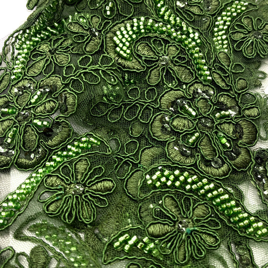 Beaded & Corded Floral Lace Applique Embroidered on 100% Polyester | Lace USA - KZ-67