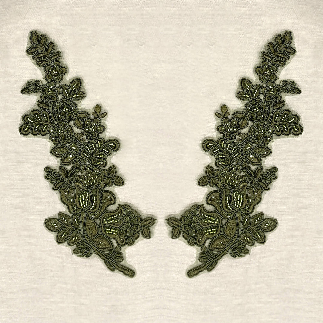 Beaded & Corded Floral Lace Applique Embroidered on 100% Polyester Net Mesh | Lace USA - 91398N-BP