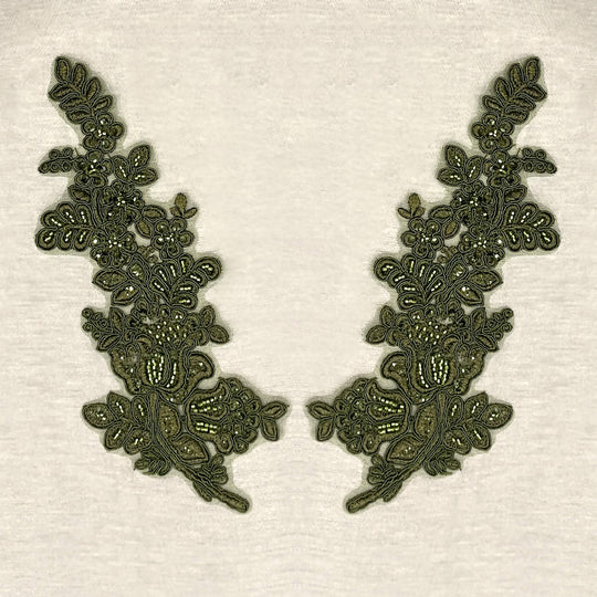 Beaded & Corded Floral Lace Applique Embroidered on 100% Polyester Net Mesh | Lace USA - 91398N-BP