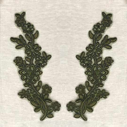 Beaded & Corded Floral Lace Applique Embroidered on 100% Polyester Net Mesh | Lace USA - 95919W-BP