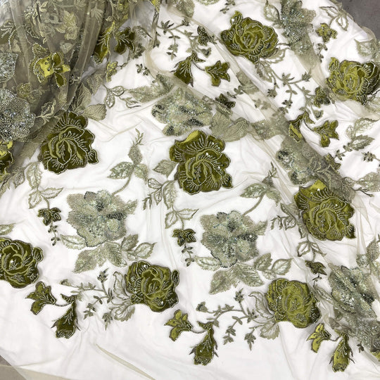 Beaded Lace Fabric Embroidered on 100% Polyester Net Mesh & Velvet | Lace USA - GD-2529