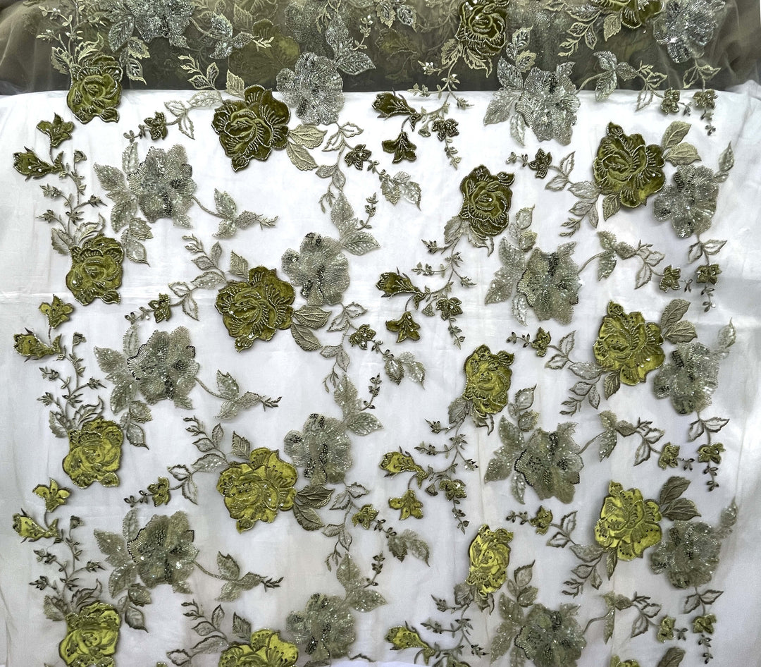 Beaded Lace Fabric Embroidered on 100% Polyester Net Mesh & Velvet | Lace USA - GD-2529