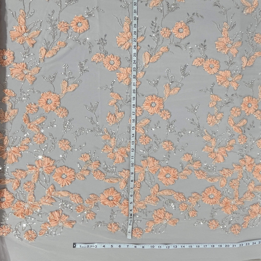 Beaded 3D Floral Lace Fabric Embroidered on 100% Polyester Net Mesh | Lace USA - GD-10143