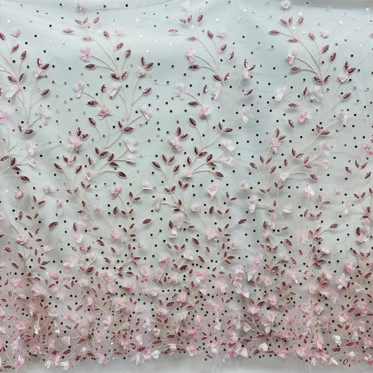 Beaded 3D Floral Lace Fabric Embroidered on 100% Polyester Net Mesh | Lace USA - GD-945