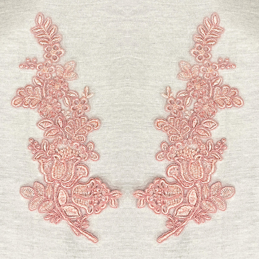 Beaded & Corded Floral Lace Applique Embroidered on 100% Polyester Net Mesh | Lace USA - 91398N-BP
