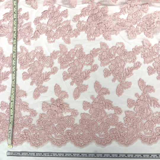 Corded Bridal Lace Fabric Embroidered on 100% Polyester Net Mesh | Lace USA - 95409W