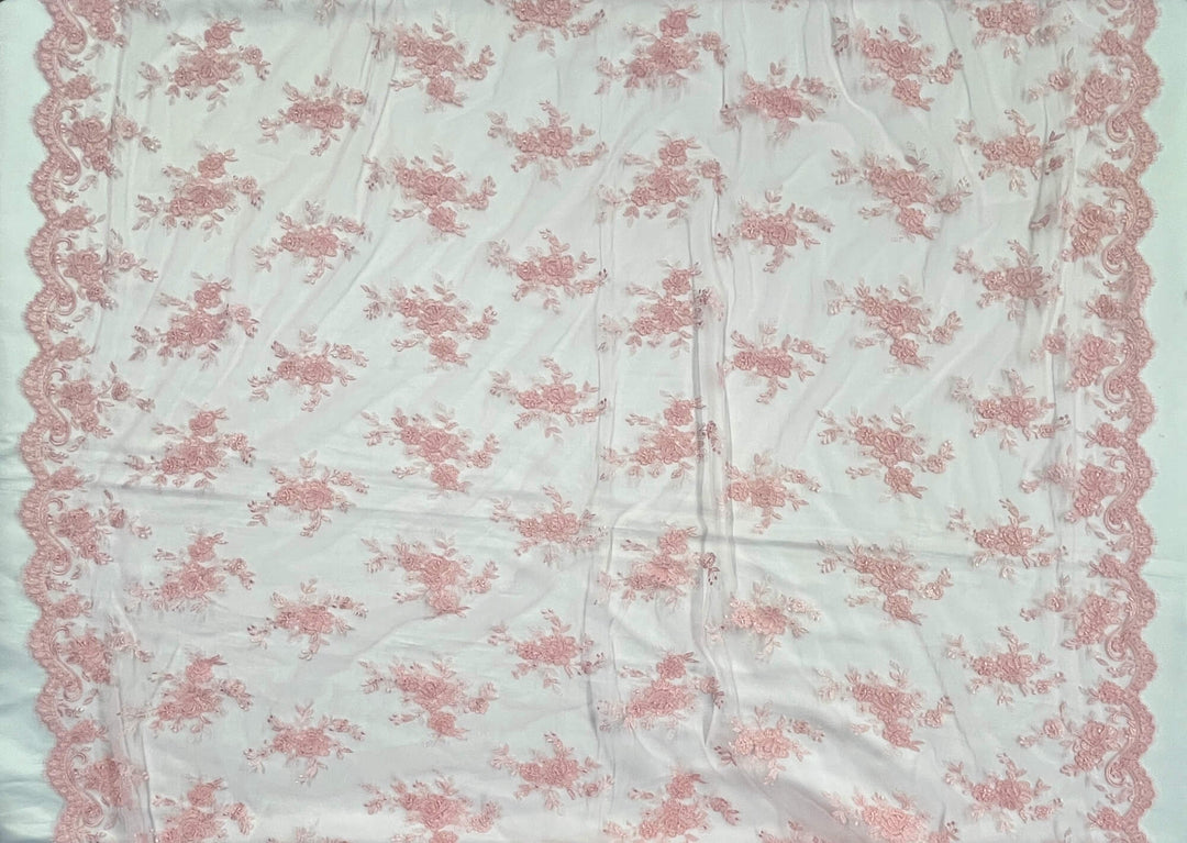 Corded Bridal Lace Fabric Embroidered on 100% Polyester Net Mesh | Lace USA - 96517W