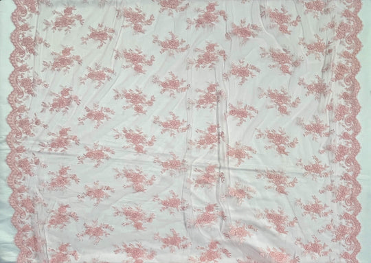 Corded Bridal Lace Fabric Embroidered on 100% Polyester Net Mesh | Lace USA - 96517W