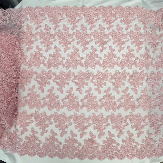 Corded Bridal Lace Fabric Embroidered on 100% Polyester Net Mesh | Lace USA - 95409W