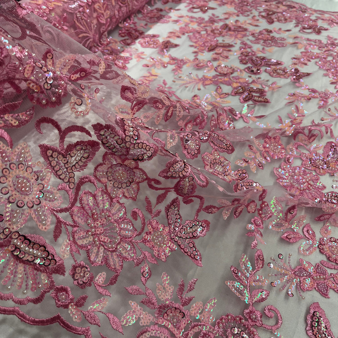 Beaded & Sequined Sparkling floral lace fabric  | Lace USA GD-2218