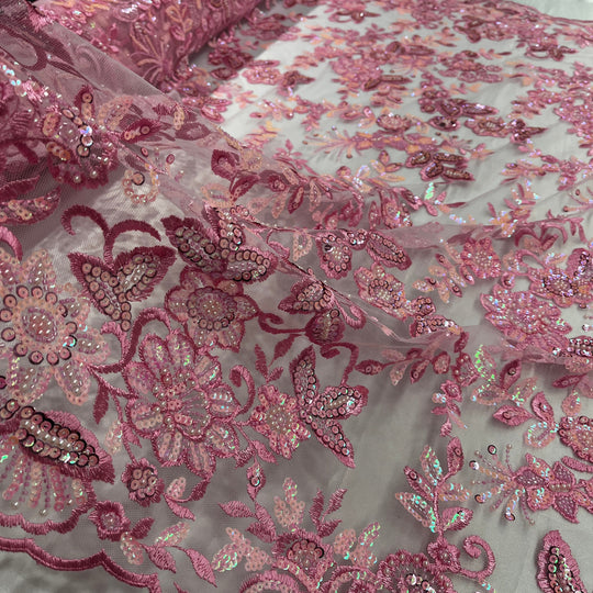 Beaded & Sequined Sparkling floral lace fabric  | Lace USA GD-2218