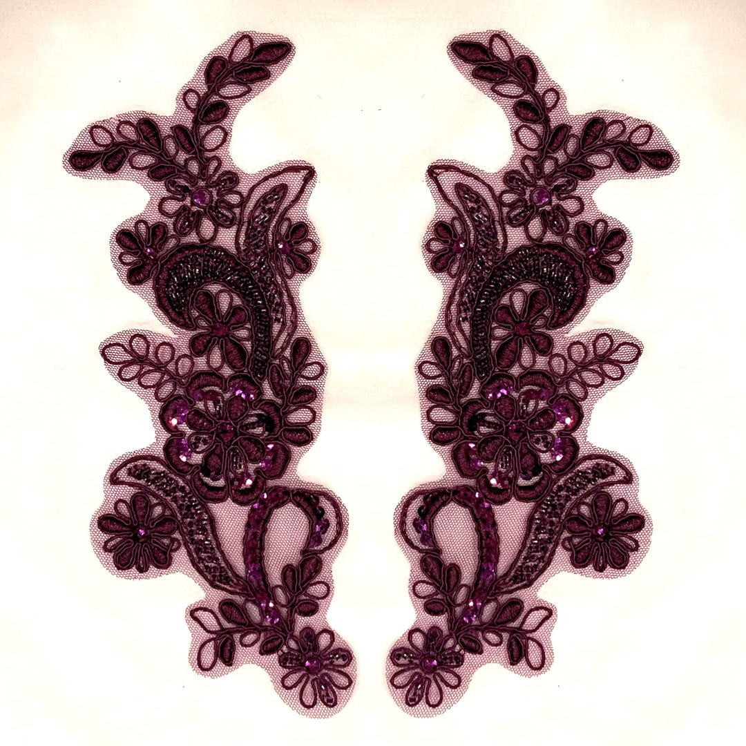 Beaded & Corded Floral Lace Applique Embroidered on 100% Polyester | Lace USA - KZ-67