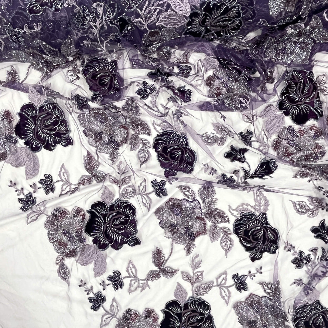 Beaded Lace Fabric Embroidered on 100% Polyester Net Mesh & Velvet | Lace USA - GD-2529