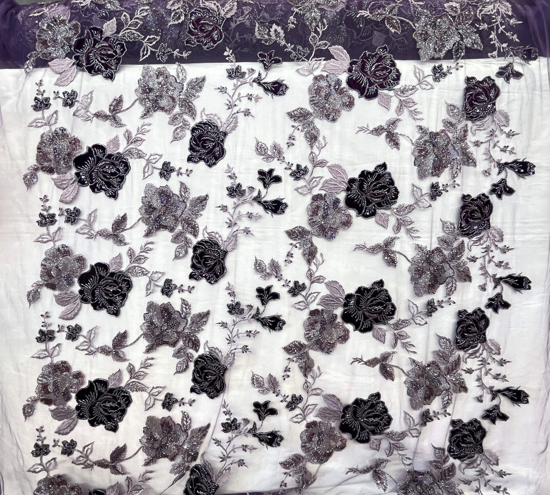 Beaded Lace Fabric Embroidered on 100% Polyester Net Mesh & Velvet | Lace USA - GD-2529