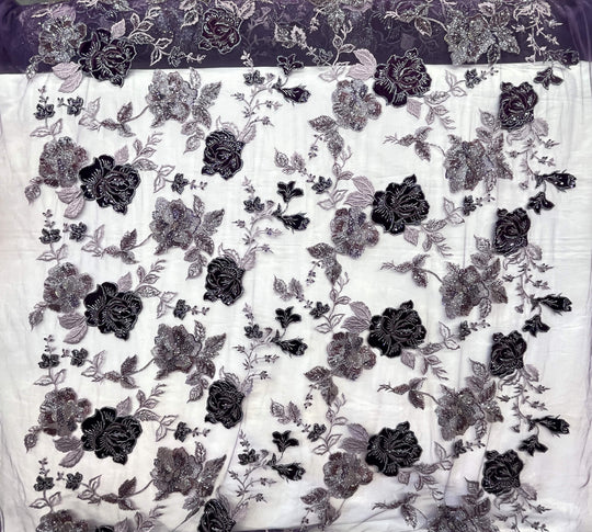 Beaded Lace Fabric Embroidered on 100% Polyester Net Mesh & Velvet | Lace USA - GD-2529