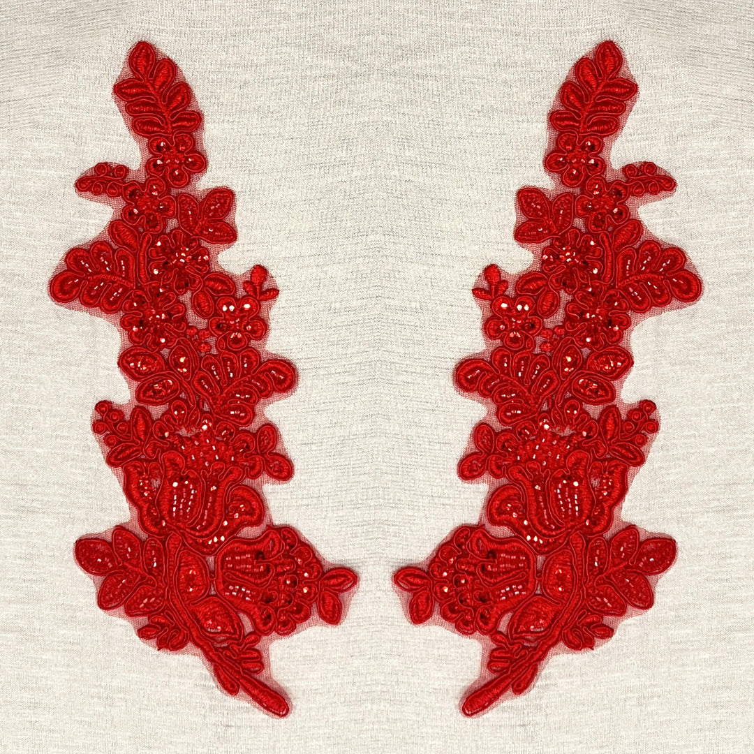Beaded & Corded Floral Lace Applique Embroidered on 100% Polyester Net Mesh | Lace USA - 91398N-BP