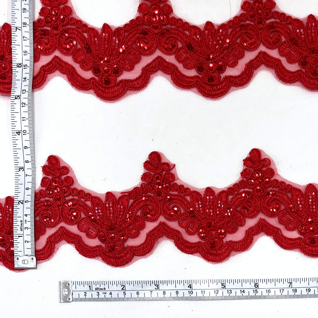 Ribete de encaje con cordón y cuentas bordado en malla de red 100 % poliéster | Encaje EE. UU.