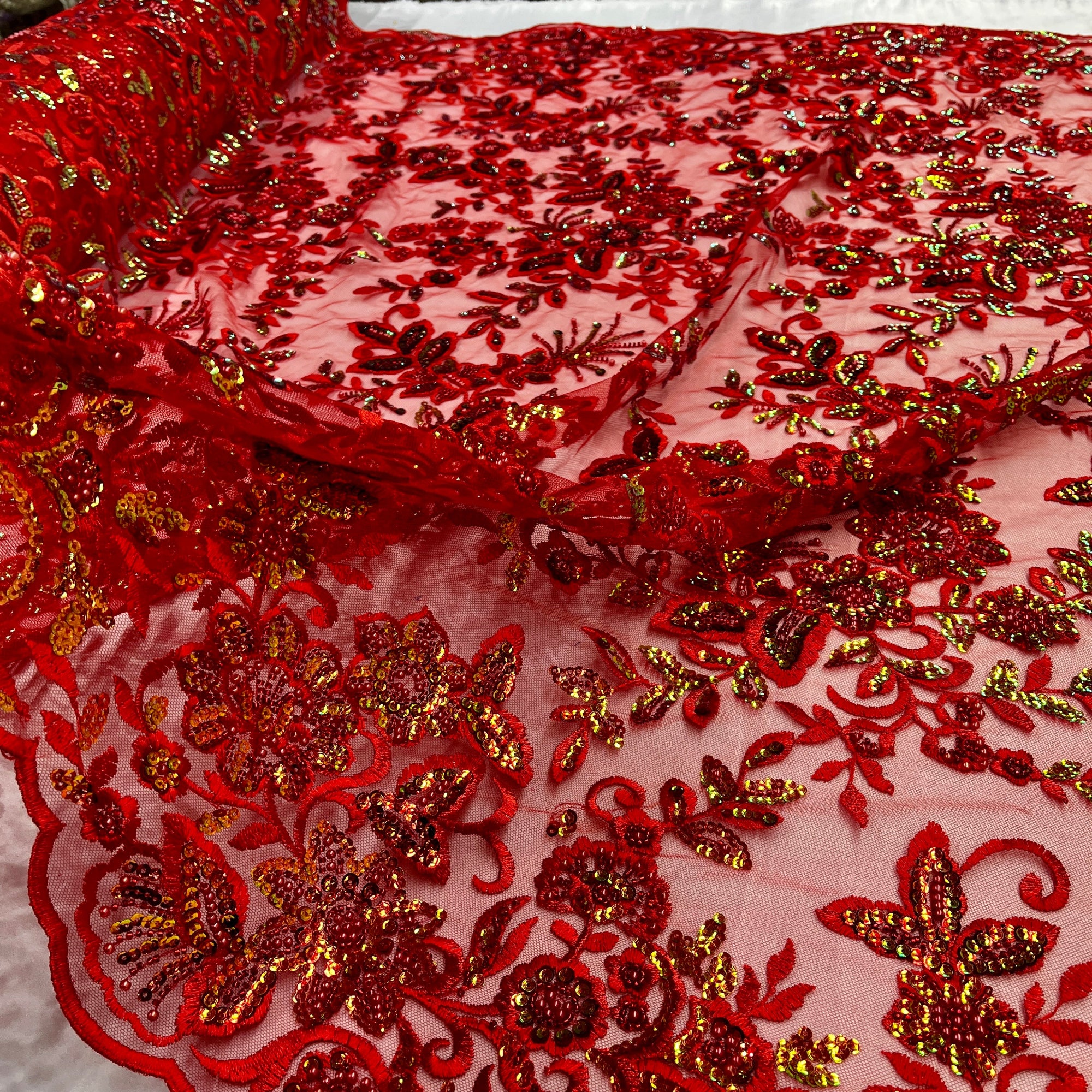 Beaded & Sequined Sparkling Lace Fabric Embroidered on 100% Polyester Net Mesh | Lace USA  GD-2218