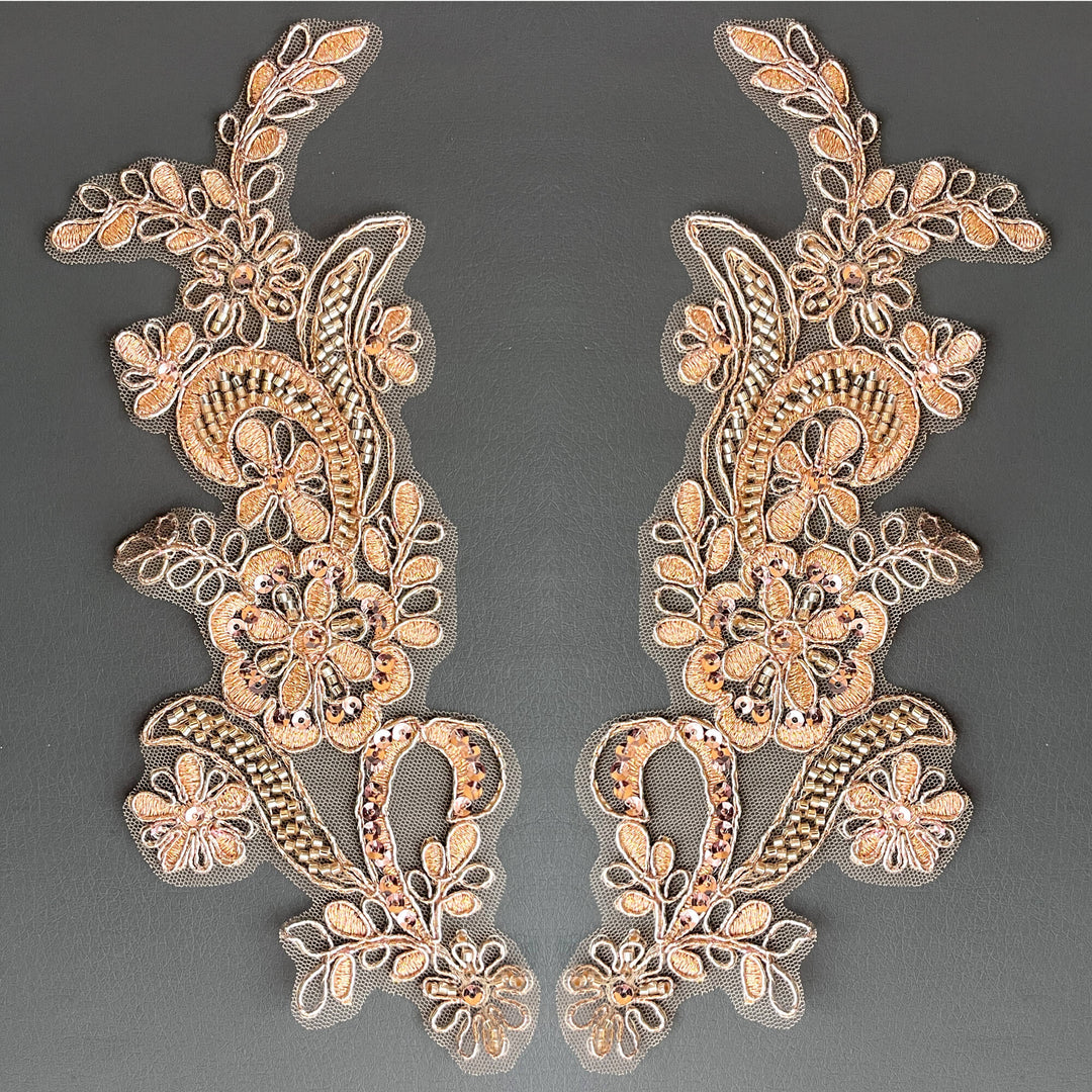 Beaded & Corded Floral Lace Applique Embroidered on 100% Polyester | Lace USA - KZ-67