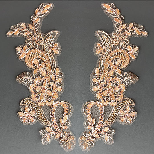 Beaded & Corded Floral Lace Applique Embroidered on 100% Polyester | Lace USA - KZ-67