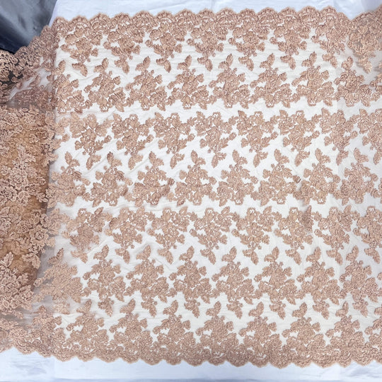 Corded Bridal Lace Fabric Embroidered on 100% Polyester Net Mesh | Lace USA - 95409W