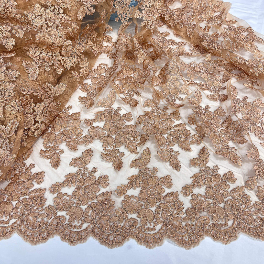 Corded Bridal Lace Fabric Embroidered on 100% Polyester Net Mesh | Lace USA - 95409W