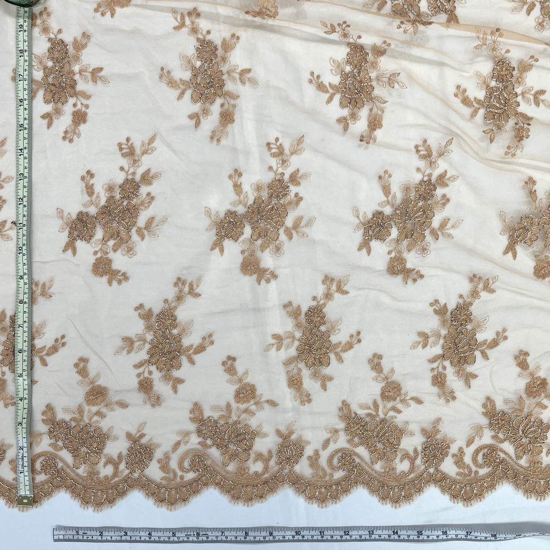 Corded Bridal Lace Fabric Embroidered on 100% Polyester Net Mesh | Lace USA - 96517W