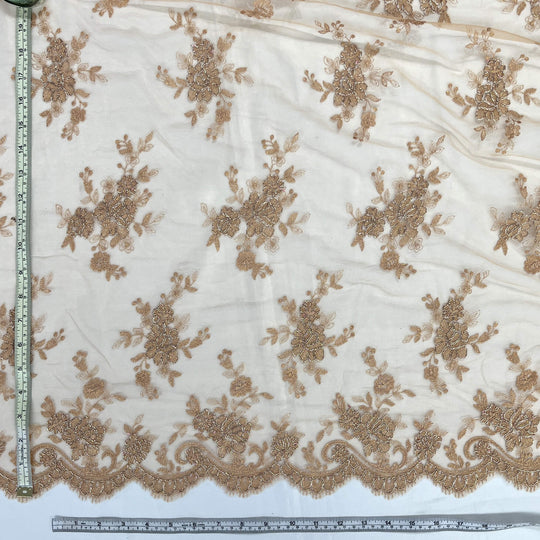 Corded Bridal Lace Fabric Embroidered on 100% Polyester Net Mesh | Lace USA - 96517W