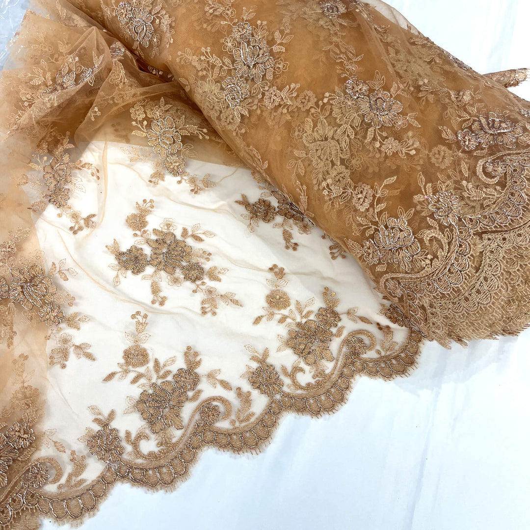 Corded Bridal Lace Fabric Embroidered on 100% Polyester Net Mesh | Lace USA - 96517W