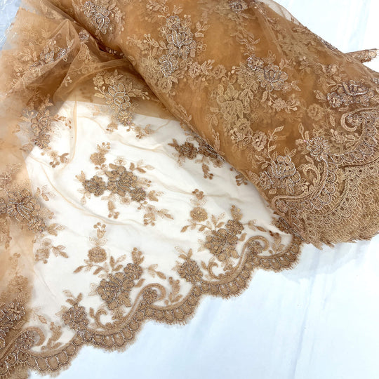 Corded Bridal Lace Fabric Embroidered on 100% Polyester Net Mesh | Lace USA - 96517W