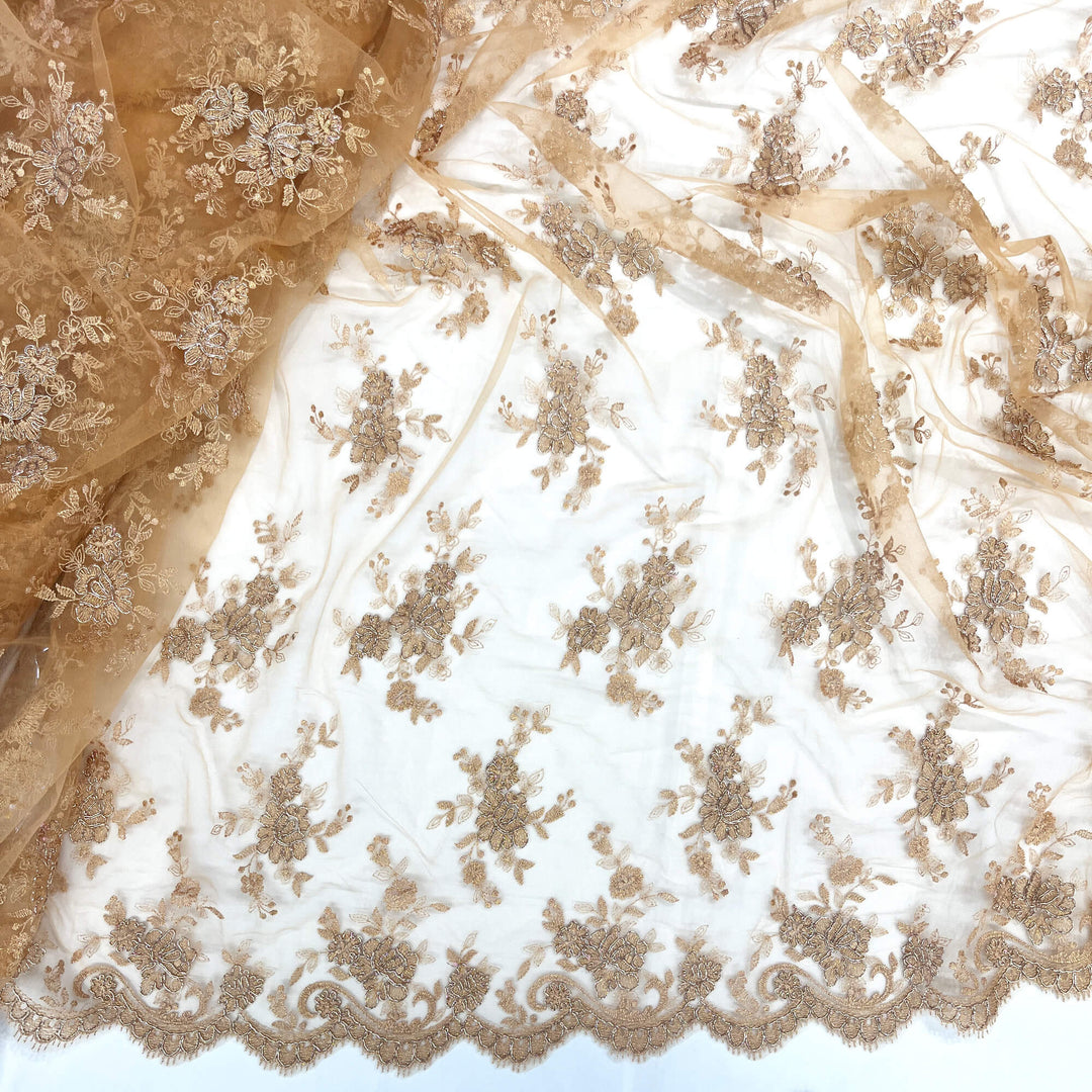 Corded Bridal Lace Fabric Embroidered on 100% Polyester Net Mesh | Lace USA - 96517W