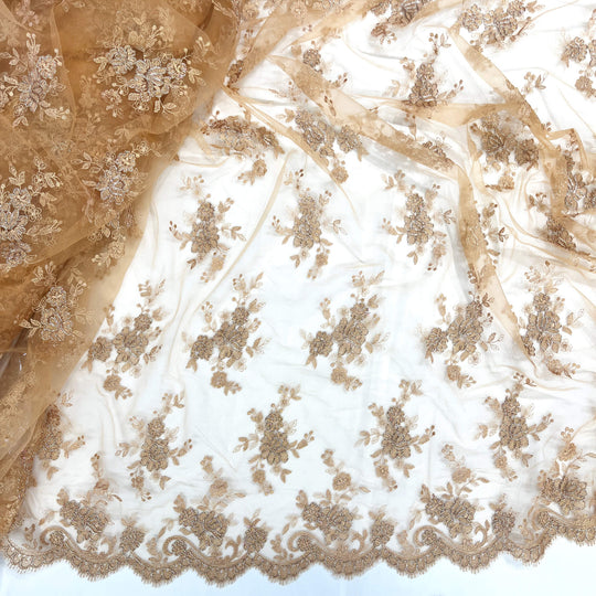 Corded Bridal Lace Fabric Embroidered on 100% Polyester Net Mesh | Lace USA - 96517W