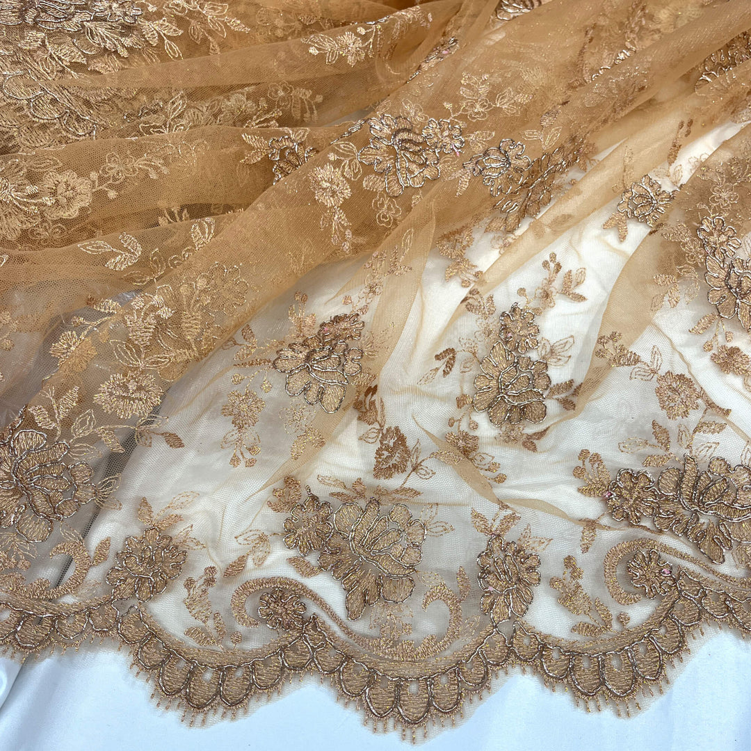 Corded Bridal Lace Fabric Embroidered on 100% Polyester Net Mesh | Lace USA - 96517W